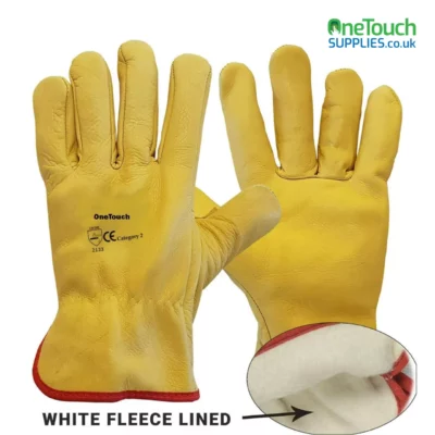 Yellow Leather Driving Gloves: Elevate your driving experience with our comfortable and stylish gloves. Designed for grip and warmth. Pack of 5 fleece/cotton-lined pairs available.