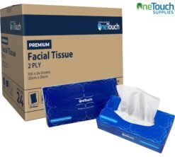 One Touch Premium Facial Tissue, white, soft, and gentle, ideal for sensitive skin - 24 boxes with 100 tissues each