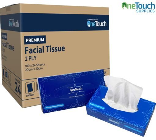 One Touch Premium Facial Tissue, white, soft, and gentle, ideal for sensitive skin - 24 boxes with 100 tissues each