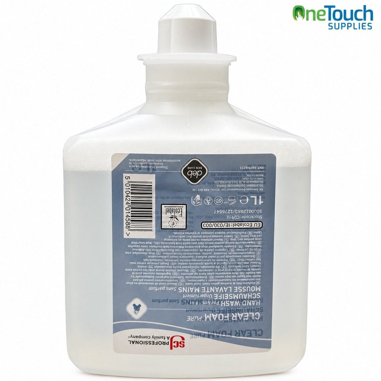 SCJ Professional Clear FOAM PURE Hand Wash 1L refill cartridge pack of 6 fragrance-free foam hand soap.