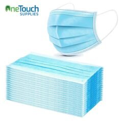 Case of 2000 3-ply blue face masks with elastic ear loops and adjustable nose bridge, suitable for personal and commercial use.