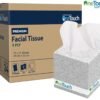 White 3-ply facial tissue box with tissues pulled out, soft and strong, pack of 70