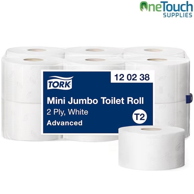 Tork Mini Jumbo Toilet Paper Roll White T2 2-ply 170 m 12 pack