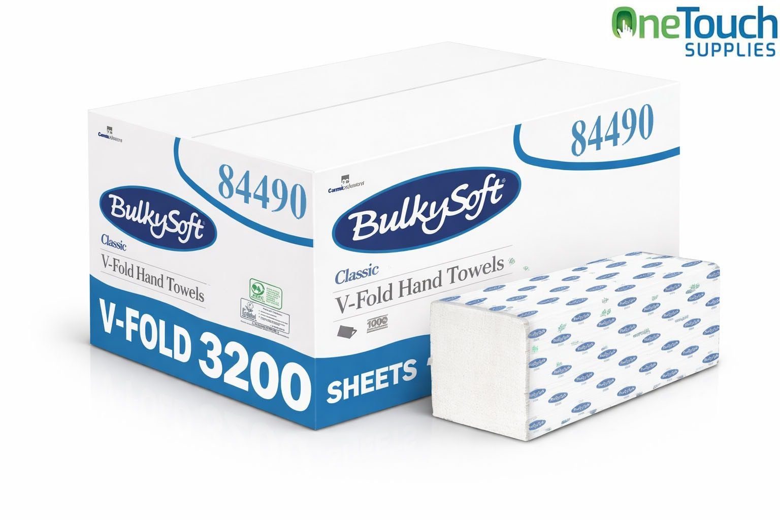 Bulky soft flushable V-fold hand towels for hygienic and gentle hand drying