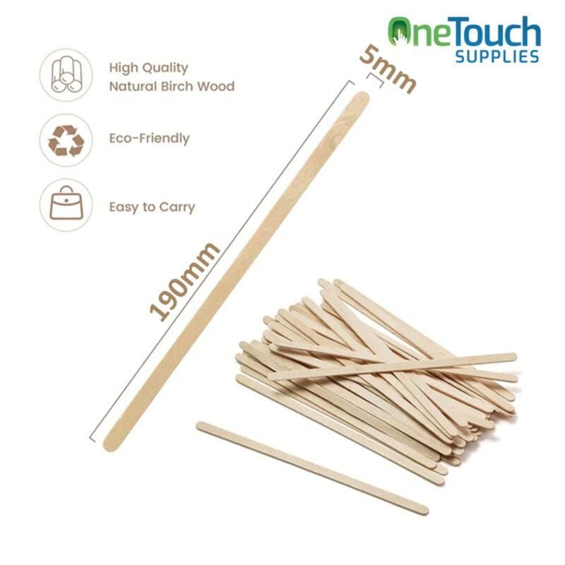 Eco-Friendly Wooden Coffee Stirrers - 190mm x 5mm x 1.3mm, Pack of 1000 ...