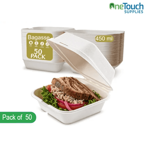 EcoChoice 450ml Square Bagasse Burger Boxes - Pack of 50