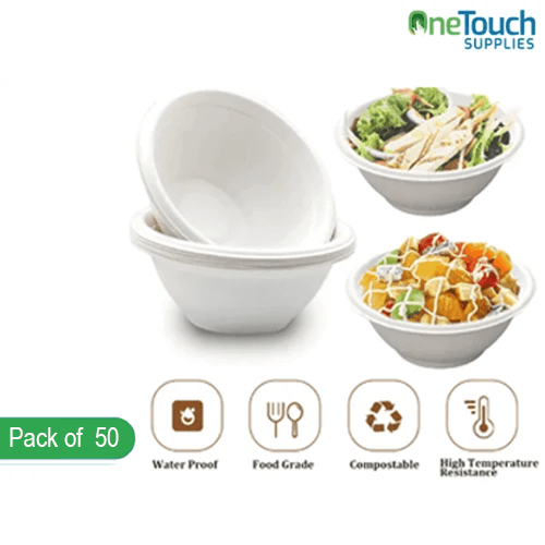 EcoChoice 32oz White Compostable Bagasse Bowls (Pack of 50)