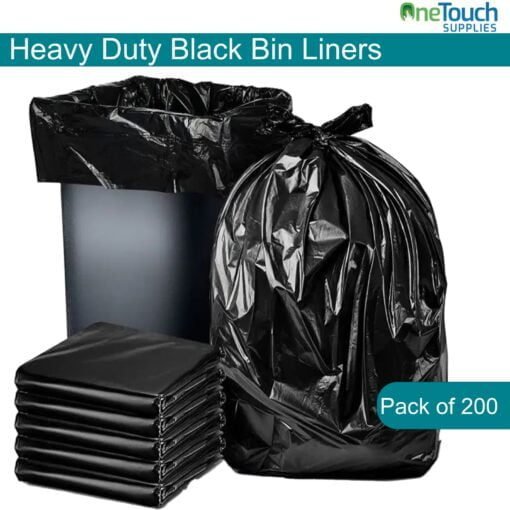 Heavy Duty Black Bin Liners - 18 inches (Flat Pack 200) - 29x39 inches.