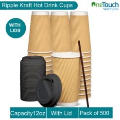 Kraft Triple Insulated Ripple Cup with Black Lid - 12 oz (Box of 100-500)