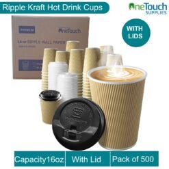 Kraft Triple Insulated Ripple Cup with Black Lid - 16 oz (Box of 100-500)