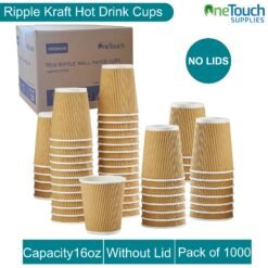 Kraft Disposable Ripple Hot Drink Cups - 16 oz (Box of 100-1000), without lids, triple-insulated.
