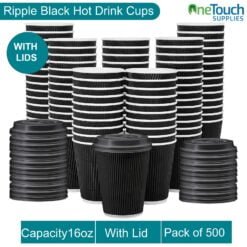 Black Disposable Hot Drink Cups with Lids - 16 oz (Box of 100-500)