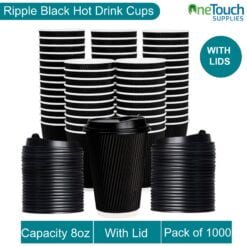 Black Disposable Hot Drink Cups with Lids - 8 oz (Box of 100-500)
