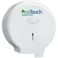 Mini jumbo toilet roll on dispenser, ideal for high-usage toilets