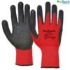 Nitrile coated dotted grip gloves in blue and black color, durable work gloves for strong grip and hand protection – pack of 6 pairs.