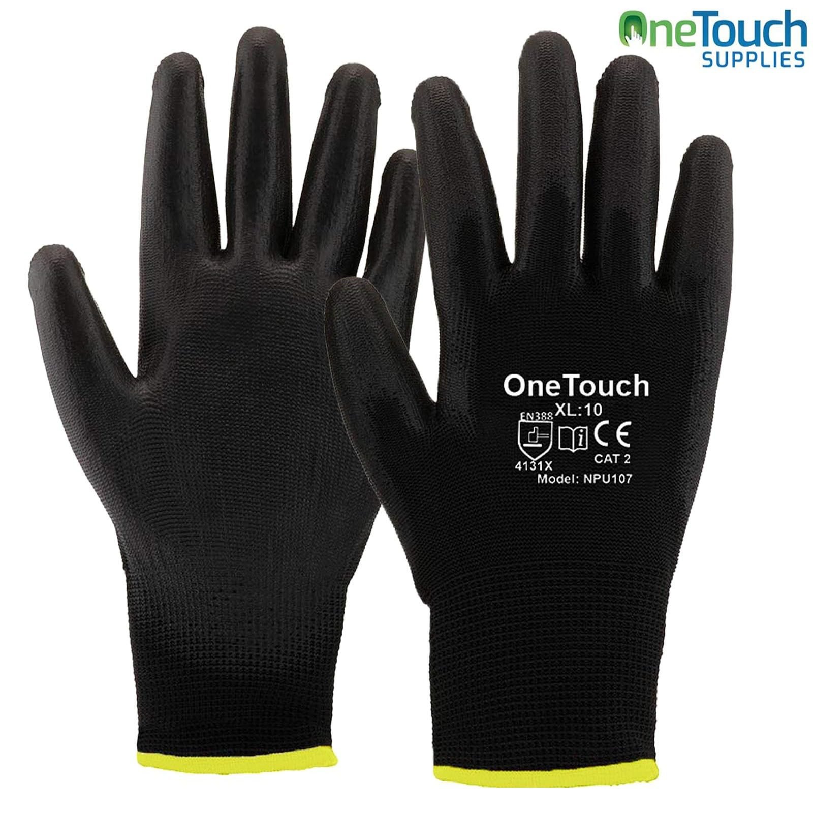 PU coated nylon work gloves black nitrile palm pack of 12 pairs for construction and warehouse work