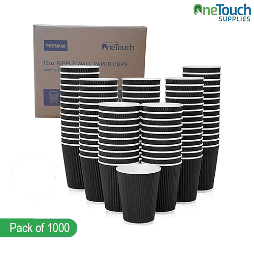 Disposable Hot Drink Cups for Coffee, without lid (Box of 100-1000 ) - Black (12 oz)