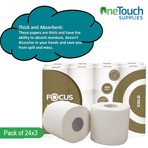 Focus 3-Ply Professional Premium Toilet Rolls | 72 Rolls (24 per Pack x 3) | Soft & Durable