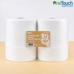 TF109 Sugarcane Jumbo Toilet Rolls 2 Ply 300m pack of 6 eco-friendly white toilet tissue rolls