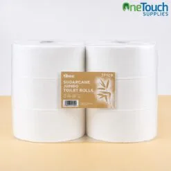 TF109 Sugarcane Jumbo Toilet Rolls 2 Ply 300m pack of 6 eco-friendly white toilet tissue rolls