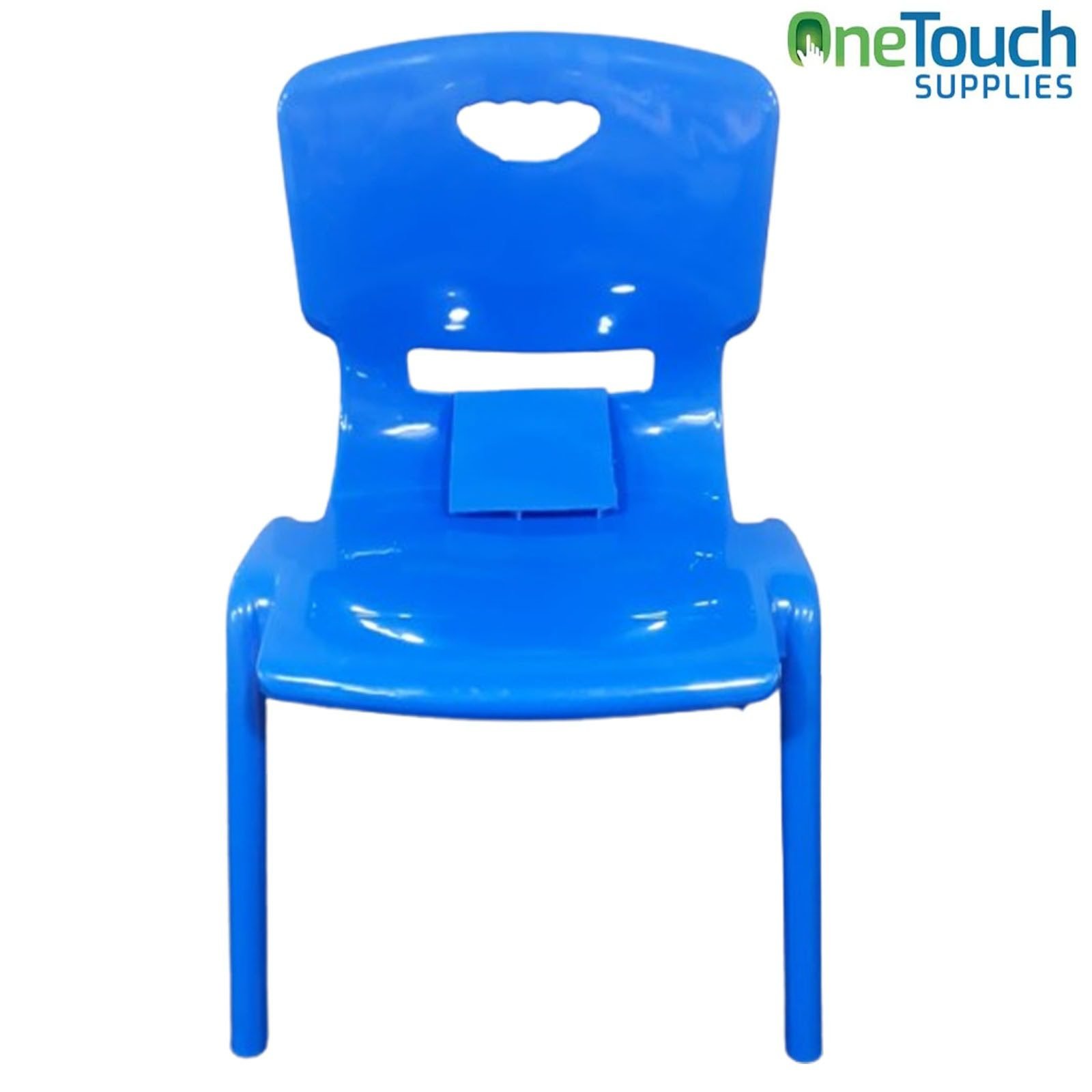 Children's royal blue plastic stacking chair with non-marking feet for schools and nurseries.
