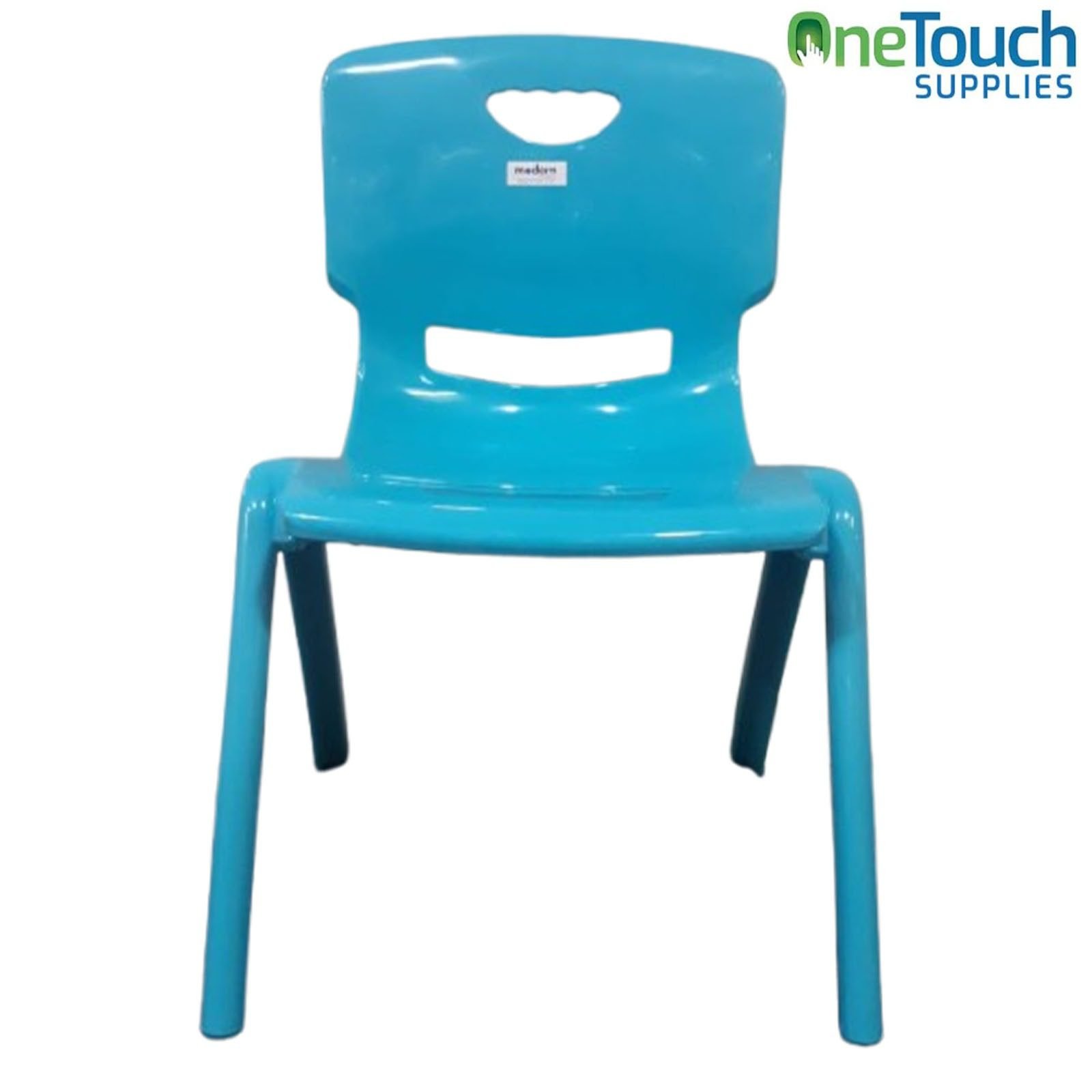 Children's turquoise aqua plastic stacking chair with non-marking feet for schools and nurseries.
