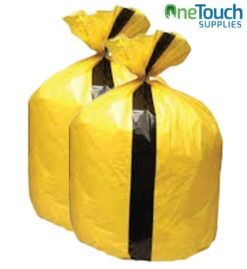 Yellow medium duty tiger stripe sacks with single black stripe, 200 bags per case