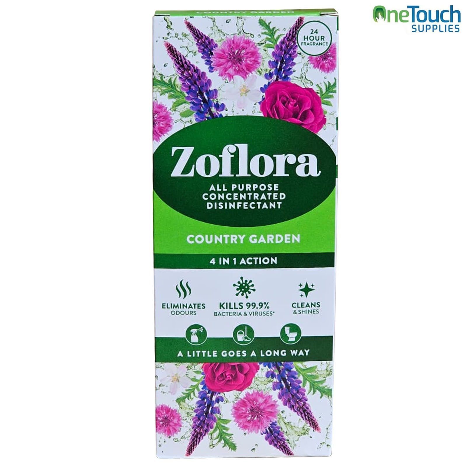 Zoflora Country Garden 500ml disinfectant for killing bacteria and eliminating odours in homes.