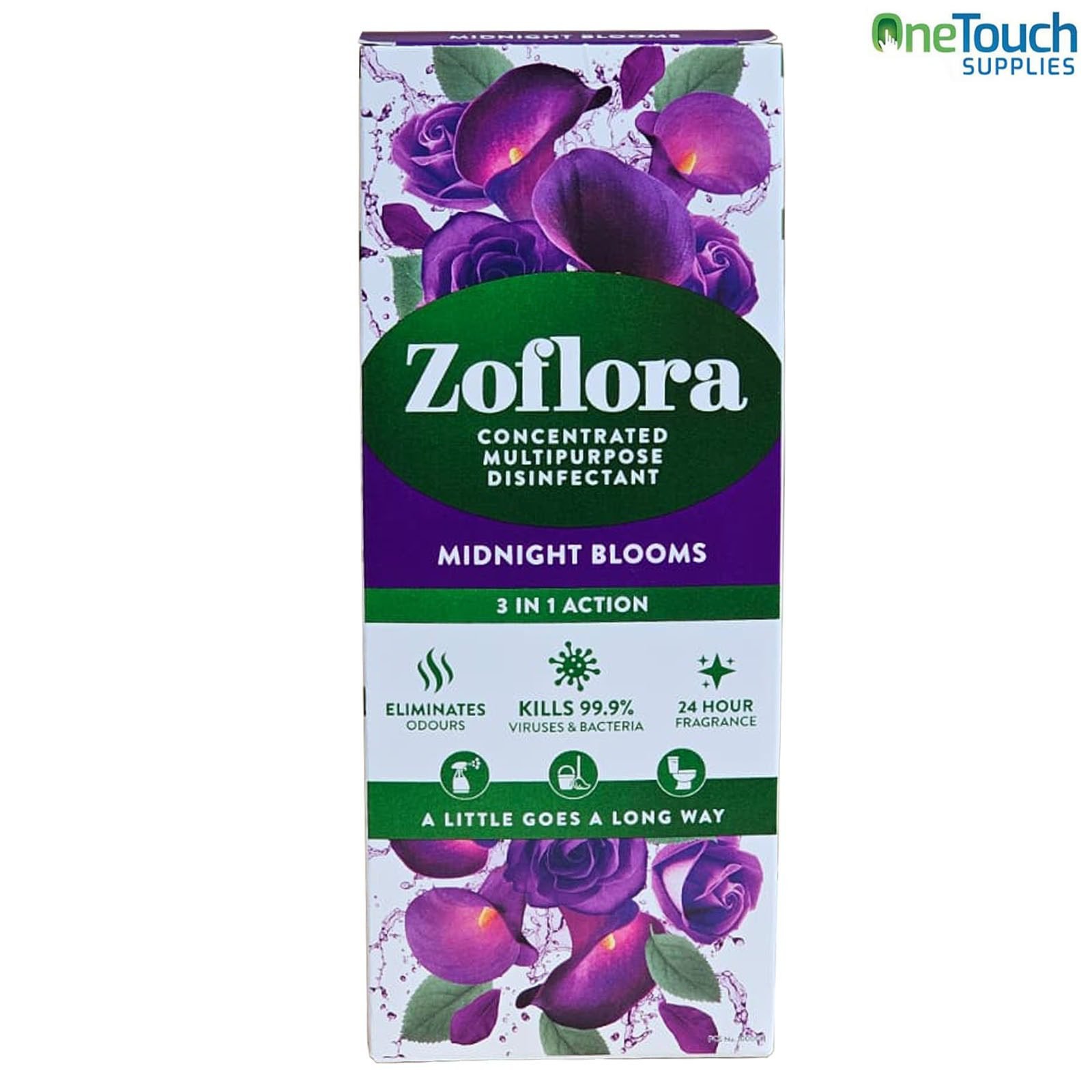 Zoflora Midnight Blooms 500ml disinfectant for killing bacteria and eliminating odours in homes.