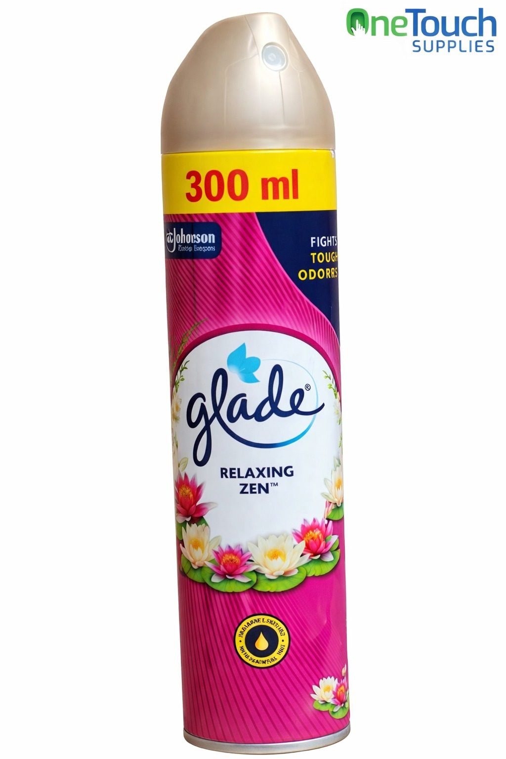 Glade Relaxing Zen 300ml aerosol air freshener for eliminating odours and creating a calming environment.