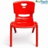 Red stacking plastic chair for children aged 2–6 with ergonomic backrest and safety legs.