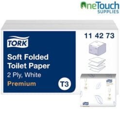 Tork T3 Soft Folded Toilet Paper 114273 2-ply white tissue for hygienic washroom dispensing