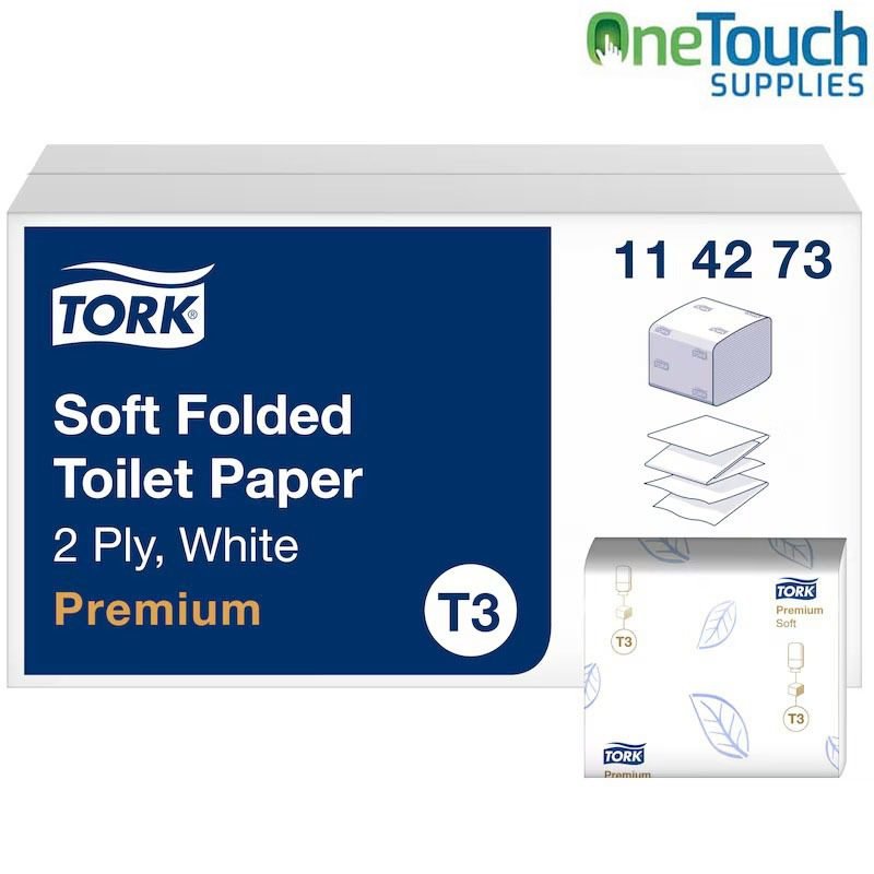 Tork T3 Soft Folded Toilet Paper 114273 2-ply white tissue for hygienic washroom dispensing