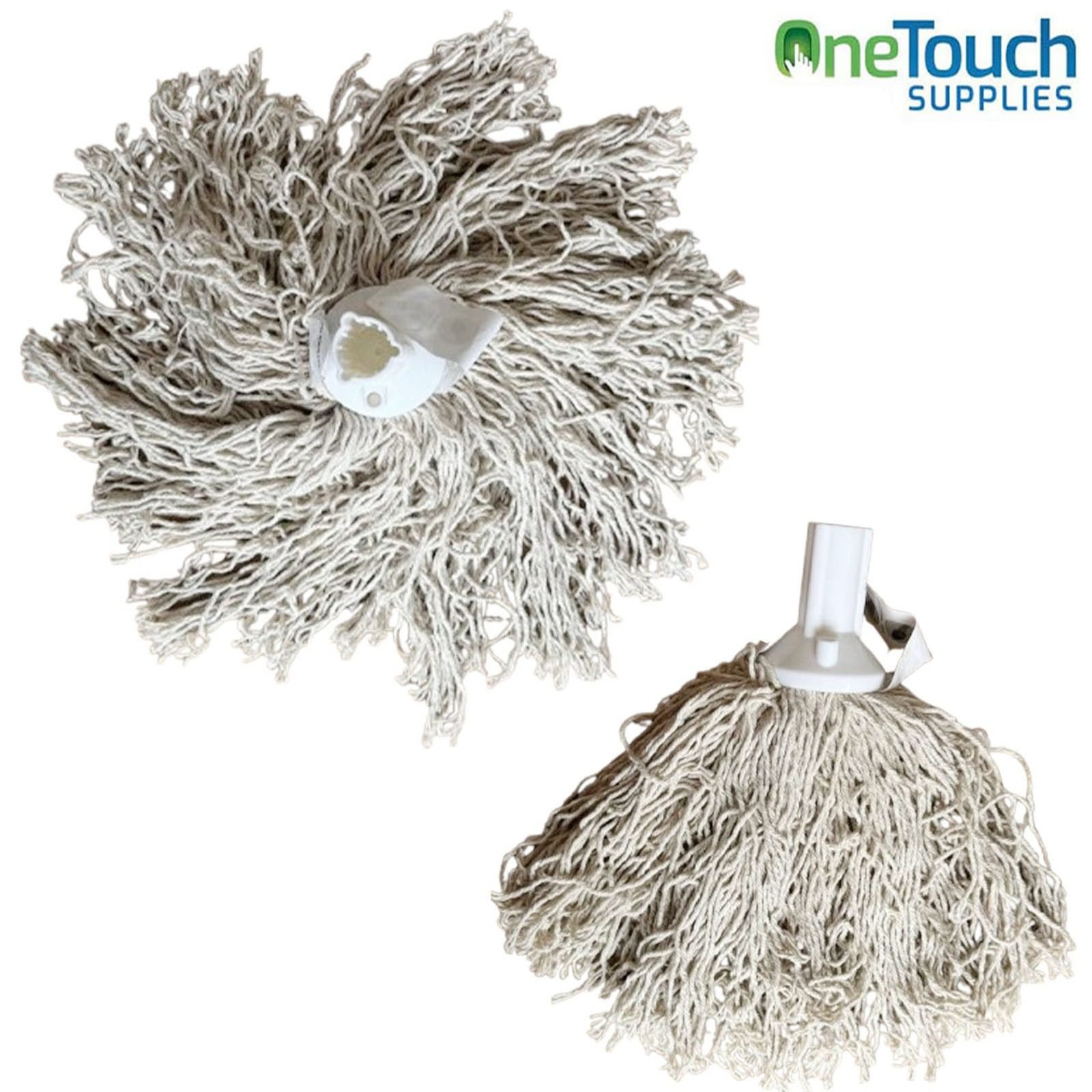 White hygiene mop head with 250g cotton strands and push-fit attachment