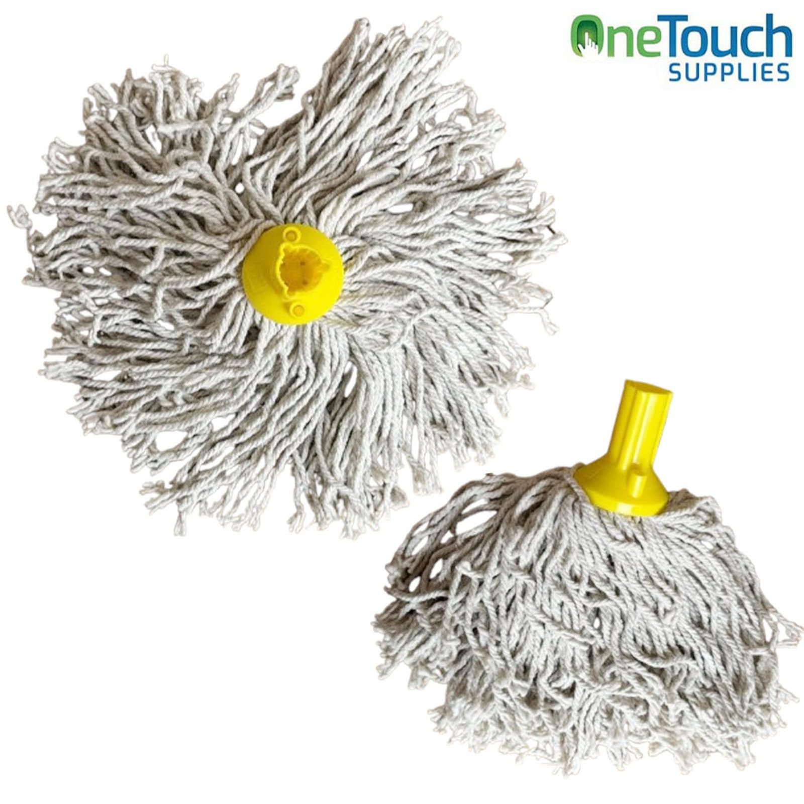Yellow hygiene mop head with 250g cotton strands and push-fit connector
