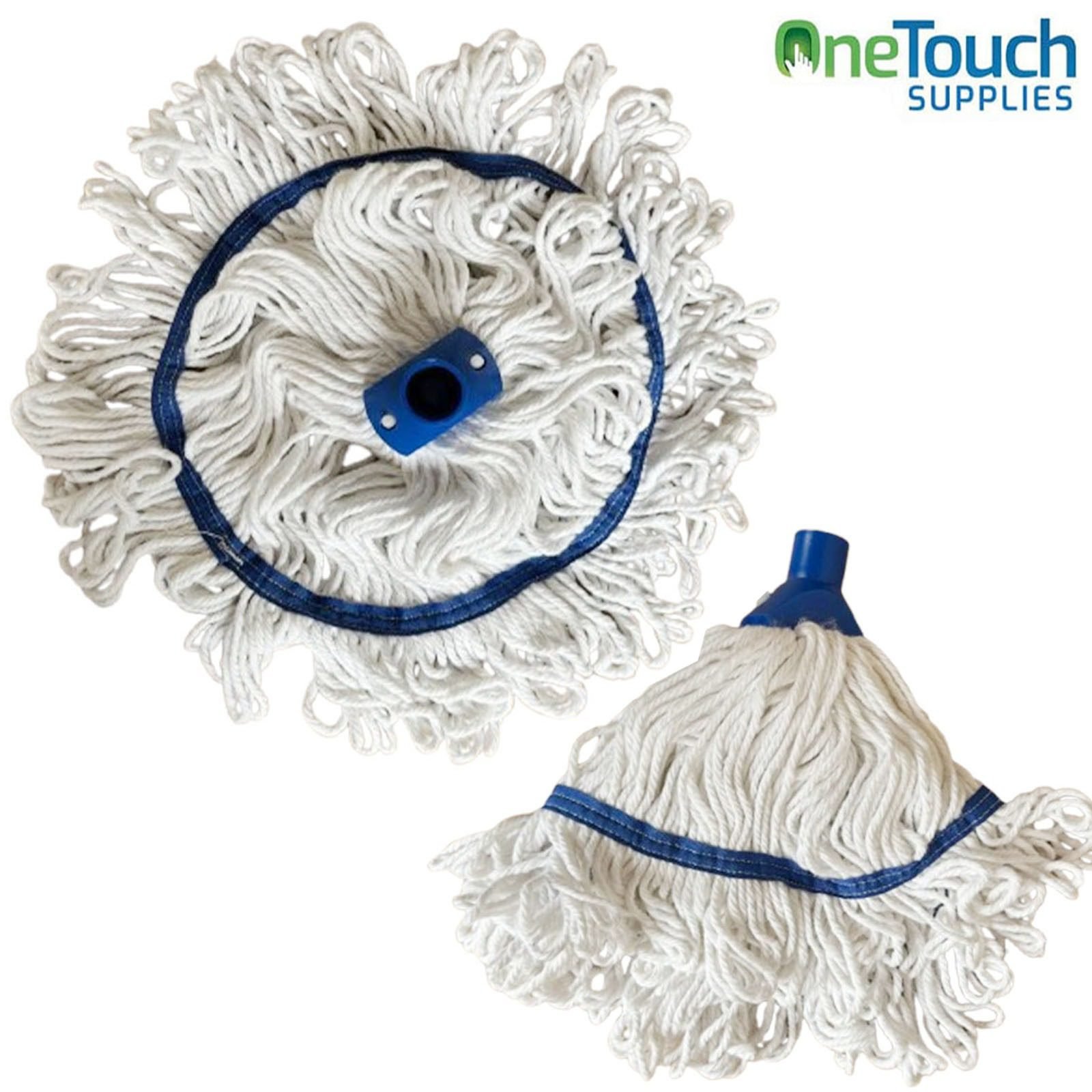 Blue hygiene mop head with 250g cotton strands and screw fit connector