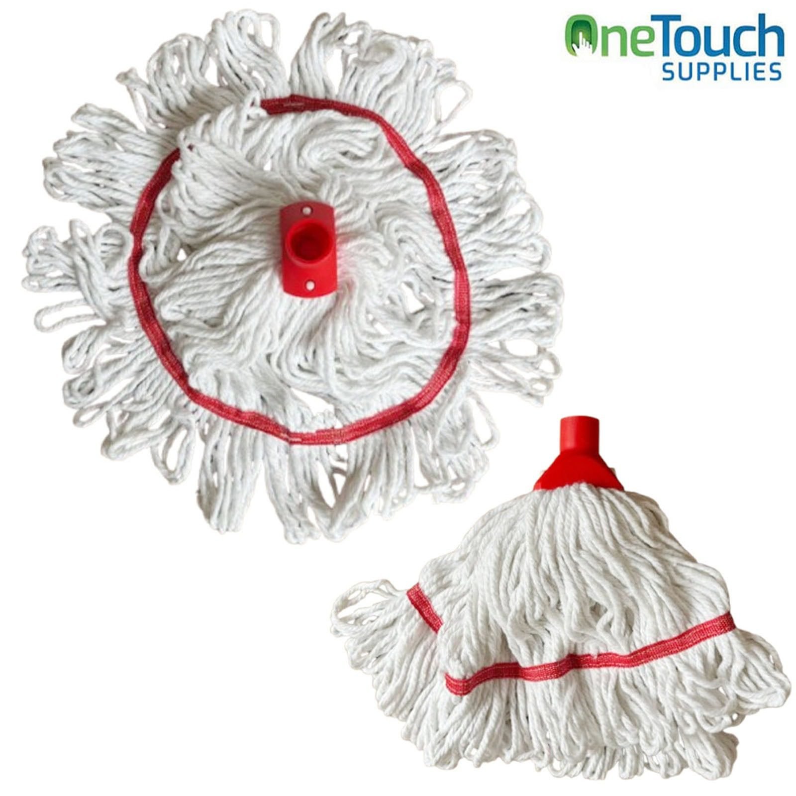 Red hygiene mop head with 250g cotton strands and screw fit attachment