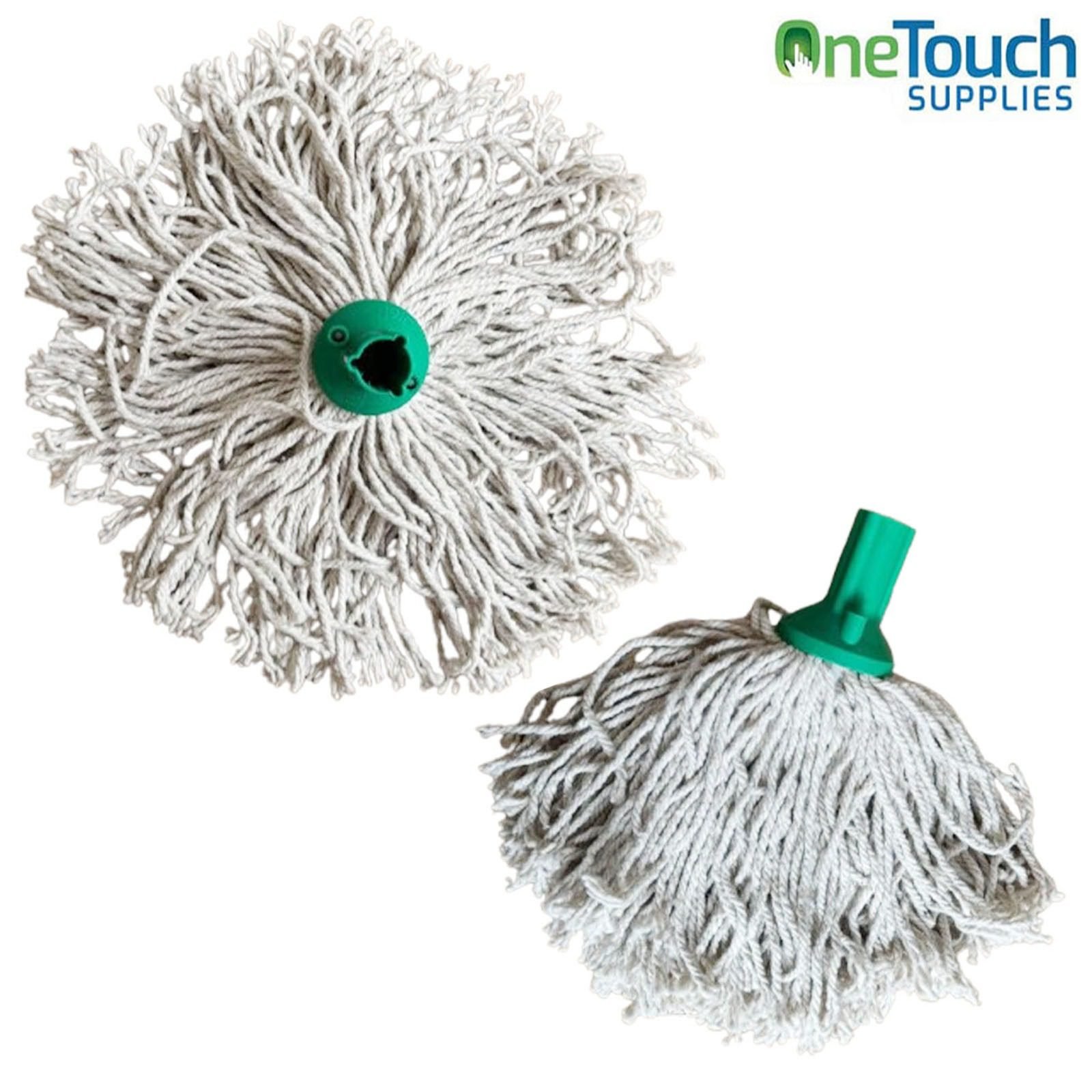 Green hygiene mop head with 250g cotton strands and push-fit attachment