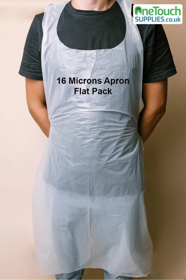 White Flat Pack Aprons – 16 Microns Disposable Plastic Aprons