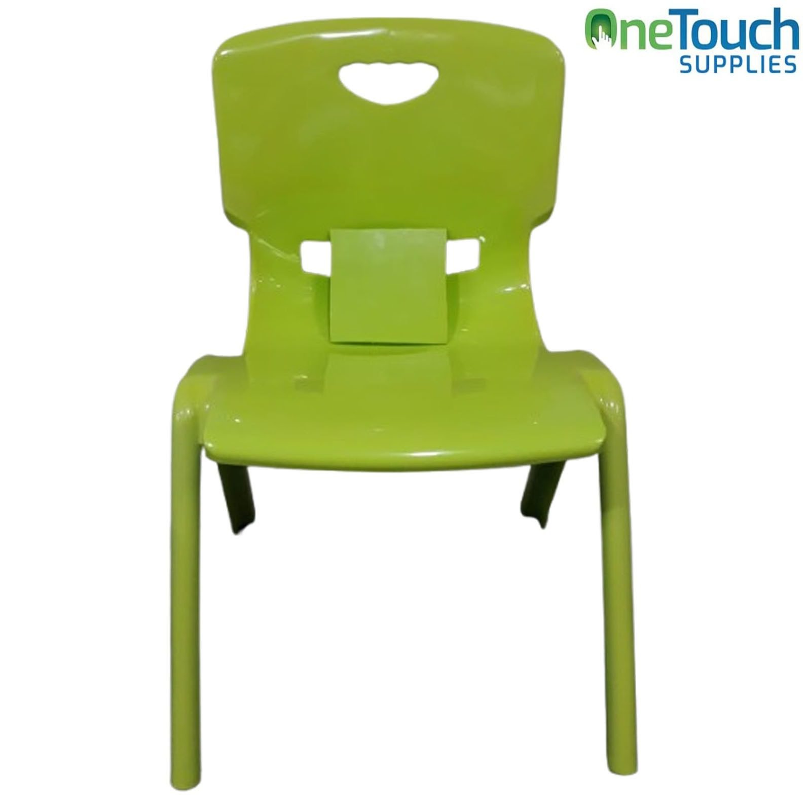 Children's yellow plastic stacking chair with non-marking feet for schools and nurseries.
