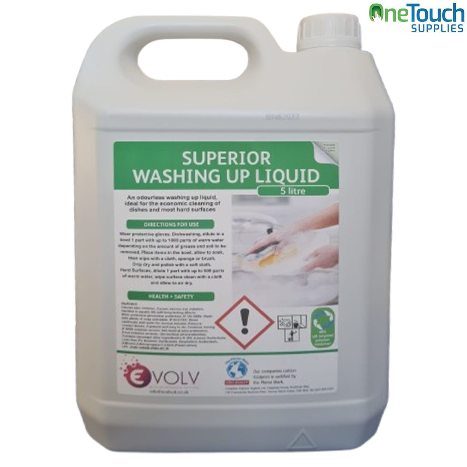 Evolv Superior Washing Up Liquid 5L for powerful grease removal and sparkling clean dishes