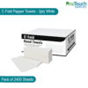 2-ply white C-Fold paper towels, 2400 sheets per box, perfect for efficient hand drying in offices, restrooms, and kitchens.