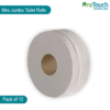 Mini jumbo 2-ply toilet rolls, 150m length, 12-pack with a 76mm core, ideal for high-traffic restrooms in offices, schools, and commercial facilities.