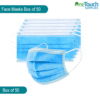 Box of 50 disposable 3-ply blue face masks with breathable, lightweight protection.