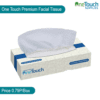 One Touch Premium facial tissue, soft and ideal for sensitive skin, with a white, gentle texture.