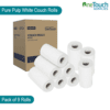 Pack of 9 Pure Pulp white couch rolls, ideal for hygienic use on treatment tables.