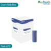 Pack of 12 blue couch rolls, ideal for hygienic use on treatment tables in medical and wellness settings.