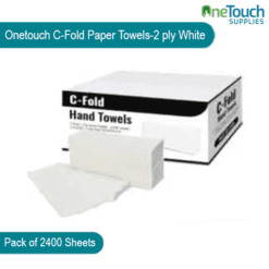 "Box of 2400 white 2-ply C fold paper towels for efficient hand drying and cleaning in commercial spaces."