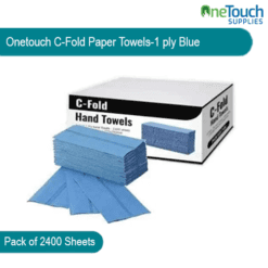 "Box of 2400 blue 1-ply C fold paper towels for hygienic hand drying and cleaning."