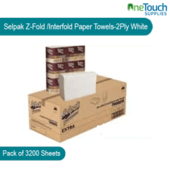 "Box of 3200 white 2-ply Selpak Z fold paper towels for efficient hand drying and hygiene."